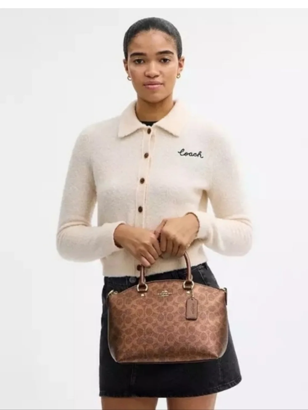 Coach Sadie Satchel Crossbody Bag in Metallic Signature Coated Canvas - Picture 12 of 16